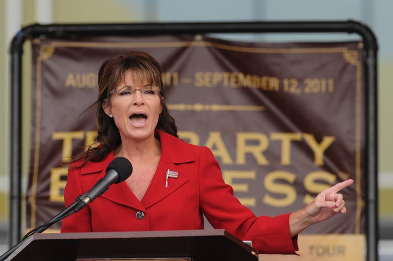 Former Alaska governor Sarah Palin speaks at a Tea Party Express rally on September 5, 2011 at Veteran's Memorial Park in Manchester, New Hampshire.